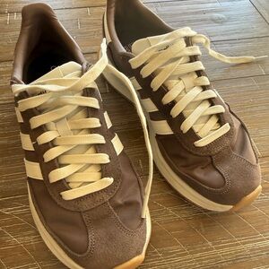 Adidas Women’s Chocolate Brown Sneakers with Cream Stripes